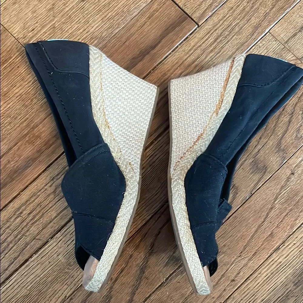 TOMS Black Wedge Espadrilles